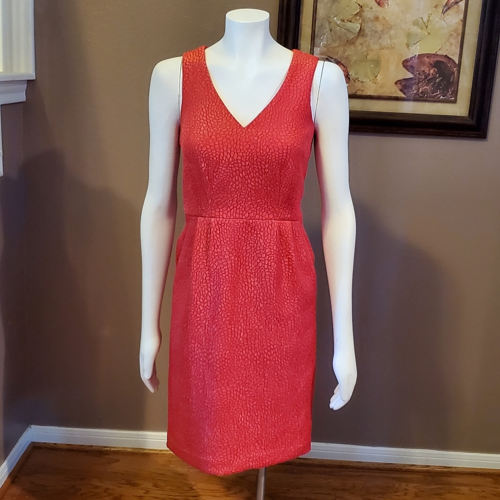 BANANA REPUBLIC textured weave tomato red dress 2